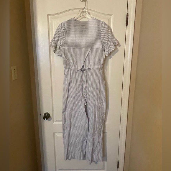 A Loves A Jumpsuit Blue White Ticking Wide Leg Linen Cotton Size S Coastal Boho - Picture 7 of 9